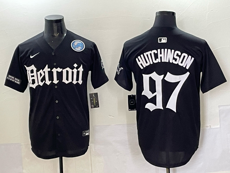 Men 2025 Detroit Lions 97 Hutchinson Black NFL jersey 004